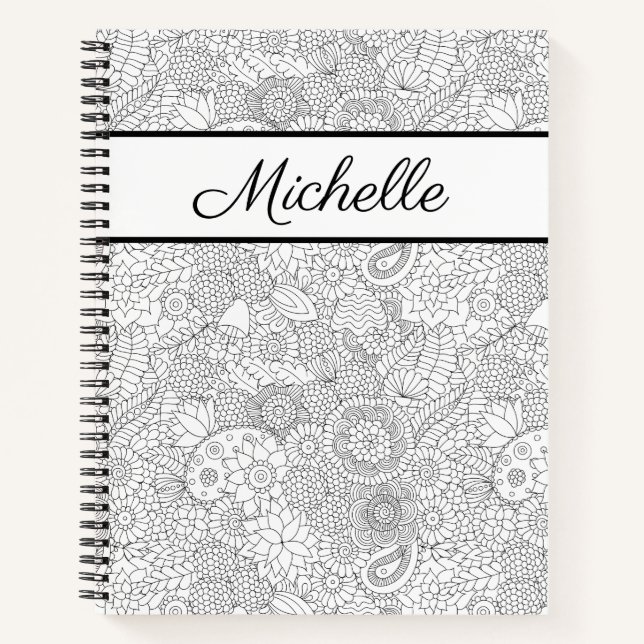 Floral Design Colouring Page Spiral Notebook (Front)