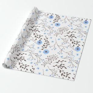 Floral design in blue and brown wrapping paper