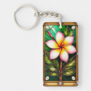 Floral Design in Golden Frame Key Ring