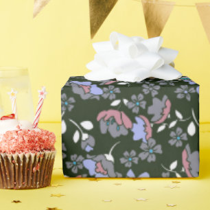 Floral Design on Black Wrapping Paper