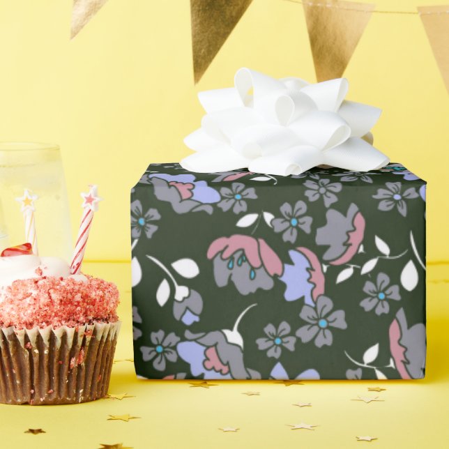 Floral Design on Black Wrapping Paper (Birthday Party)