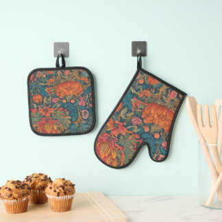 Floral design oven mitt & pot holder set