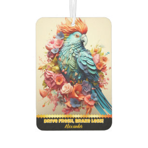 Floral design parrot air freshener, vibrant scent car air freshener