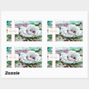 Floral Design   Pink Rose   Monogram Rectangular Sticker