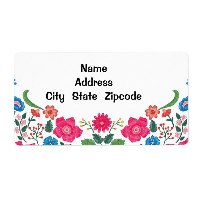 Floral Design Shipping (The top and bottom edges of the label are adorned with a colorful floral design. )