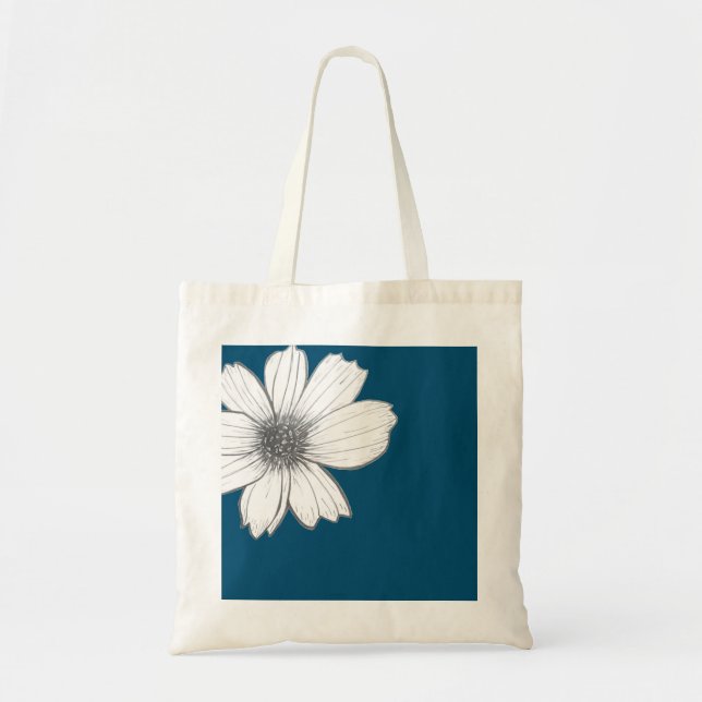 Floral design teal blue tote bag (Front)
