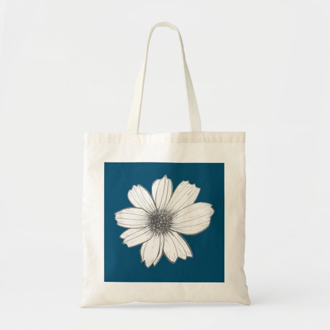 Floral design teal blue tote bag (Front)