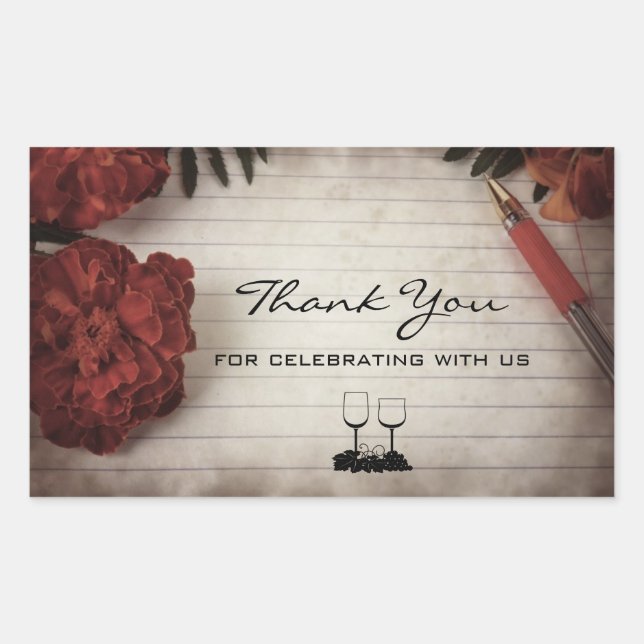 Floral Design Thank You For Celebrating With Us Rectangular Sticker (Front)