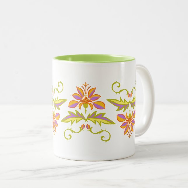 Floral Design Two-Tone Coffee Mug (Front Right)