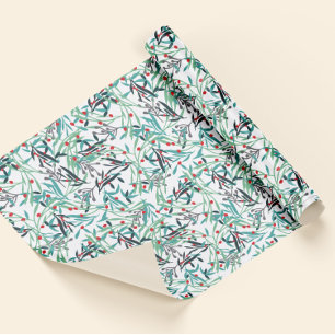 floral design with acebo leaves and fruits wrapping paper