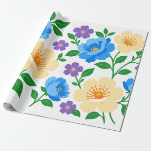 Floral Design with Blue, Cream, & Purple Flowers Wrapping Paper