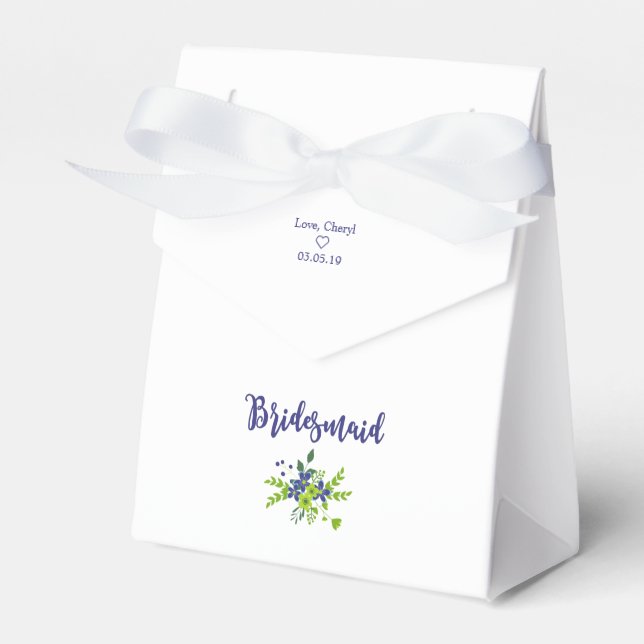 Floral Design with Bridesmaid in Blue & Green Favour Box (Front Side)