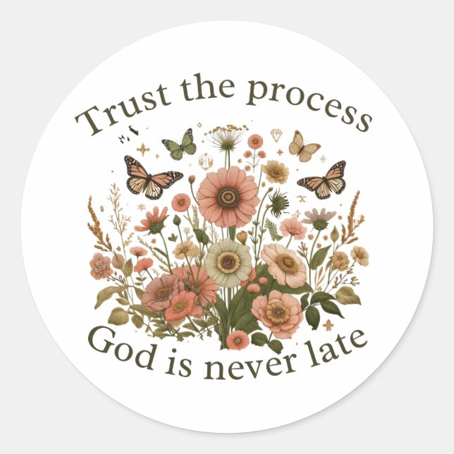 Floral design with butterflies – Christian quote “ Classic Round Sticker (Front)
