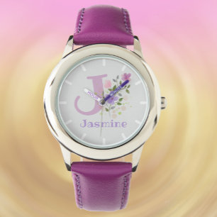 Floral Design with Name & Initial Child's Watch