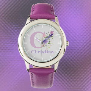 Floral Design with Name & Initial Child's Watch