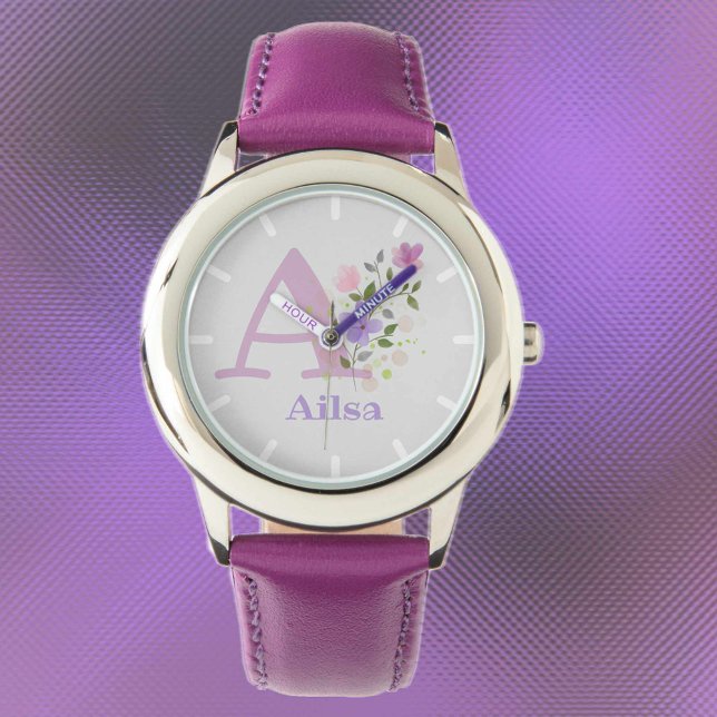 Floral Design with Name & Initial Child's  Watch (Creator Uploaded)