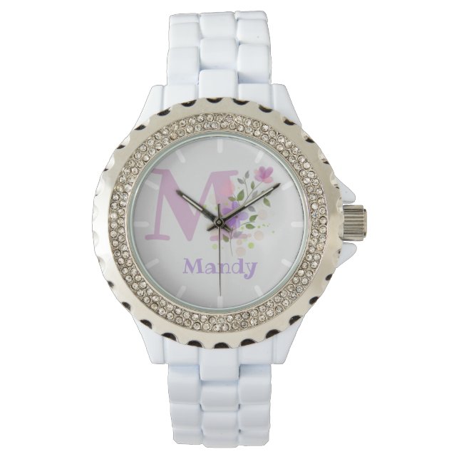 Floral Design with Name Mandy & Initial on a Watch (Front)