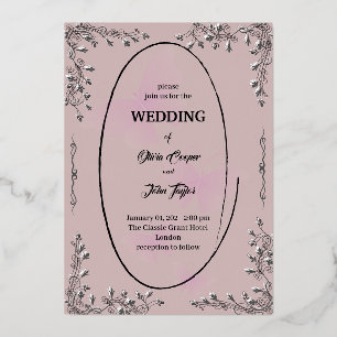 floral design with oval border wedding caard