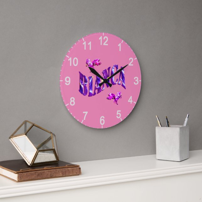 Floral Designed Bianca Name, Wall Clock (Office)