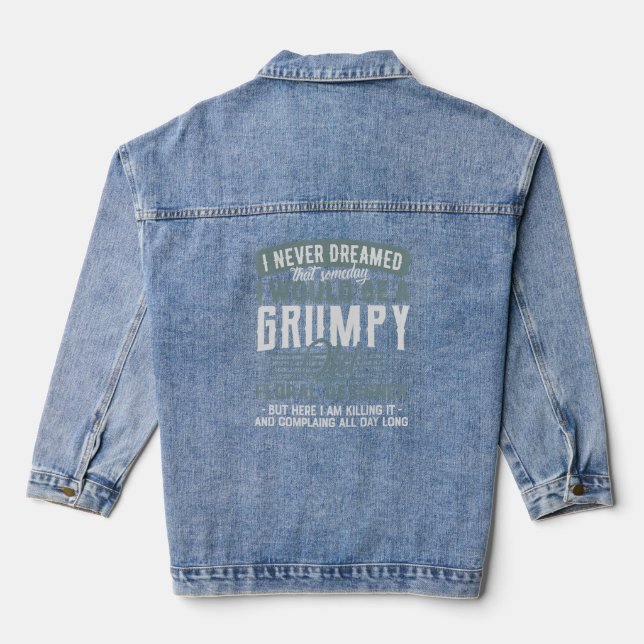 Floral Designer Grumpy And Old  Denim Jacket (Back)