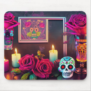 Floral Desk Decor for Dia de los Muertos Mouse Pad