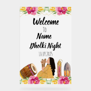 Floral Dholki night acrylic sign