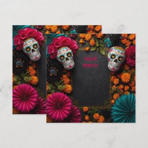 Floral dia de los muertos sugar skull invitation