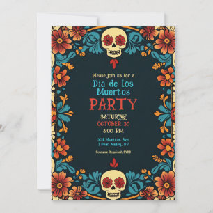 💀 Floral Día de Muertos Party Invitation