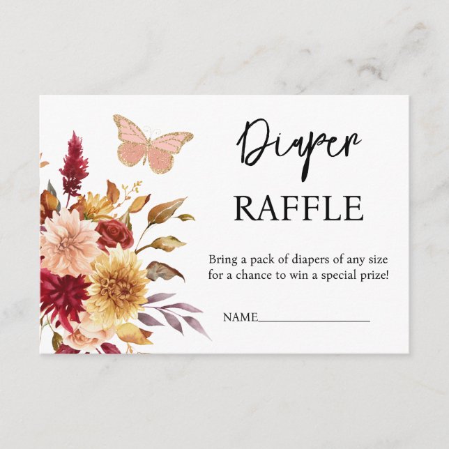 Floral Diaper Raffle Fall Baby Shower  Enclosure Card (Front)