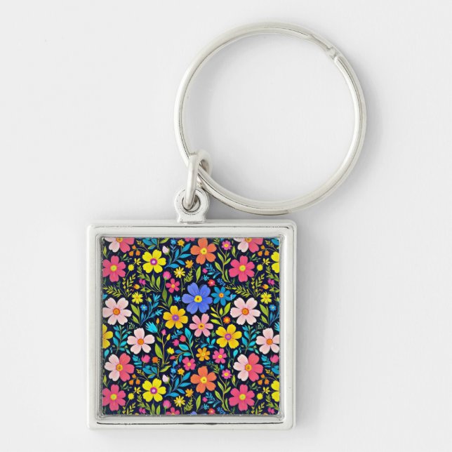 Floral Digital Painting Flowers Pattern-38875 Key Ring (Front)