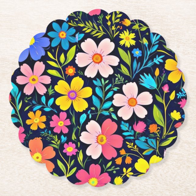 Floral Digital Painting Flowers Pattern-38875 Paper Coaster (Front)