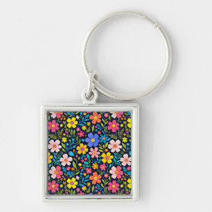 Floral Digital Painting Flowers Pattern Key Ring