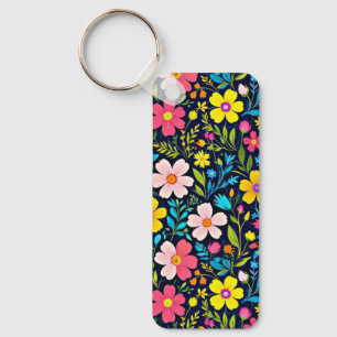 Floral Digital Painting Flowers Pattern Key Ring