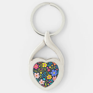 Floral Digital Painting Flowers Pattern Key Ring