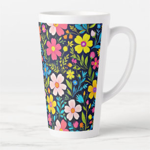 Floral Digital Painting Flowers Pattern Latte Mug