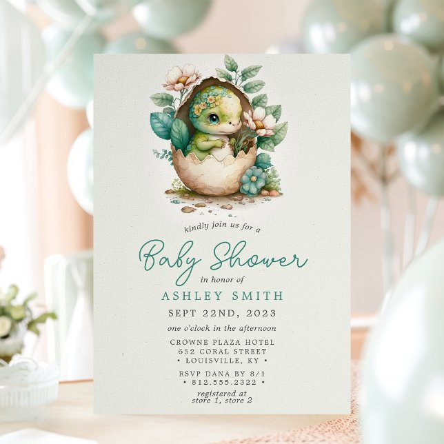 Floral Dinosaur Egg Baby Shower Invitation (Creator Uploaded)