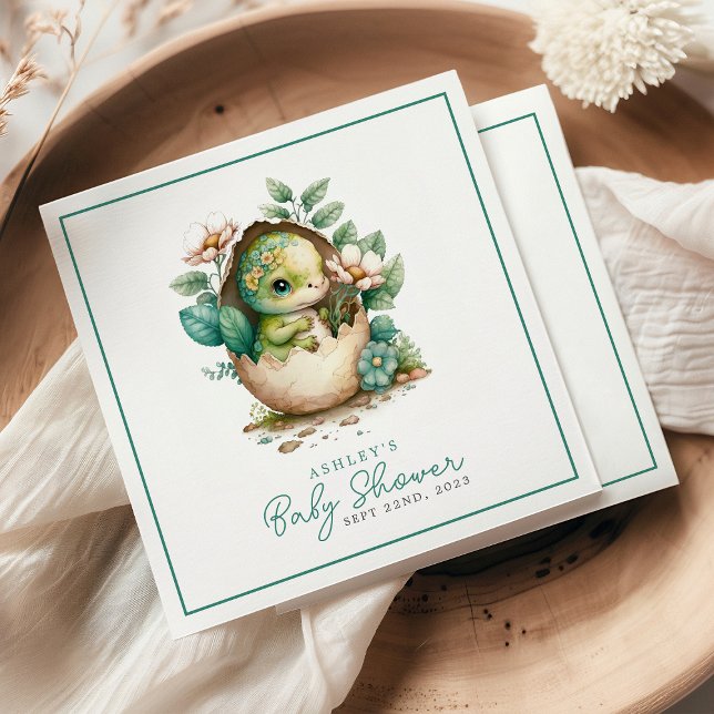 Floral Dinosaur Egg Watercolor Baby Shower Napkin (Creator Uploaded)