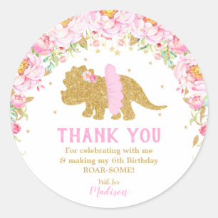 Floral Dinosaur Thank You Favour Tutu Triceratops Classic Round Sticker