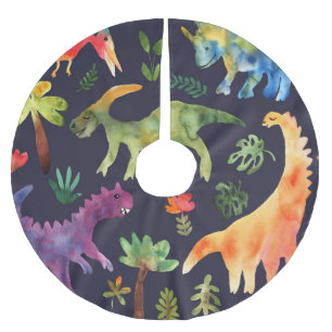 Floral Dinosaurs: Watercolor Fabric Design Brushed Polyester Tree Skirt