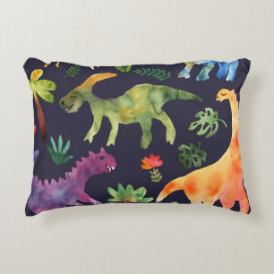 Floral Dinosaurs: Watercolor Fabric Design Decorative Cushion