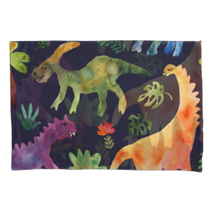 Floral Dinosaurs: Watercolor Fabric Design Pillowcase