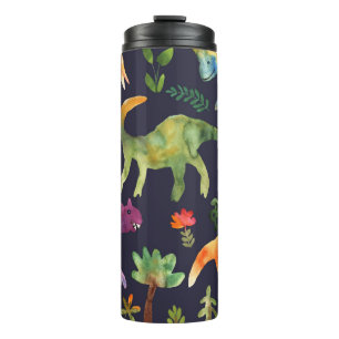 Floral Dinosaurs: Watercolor Fabric Design Thermal Tumbler