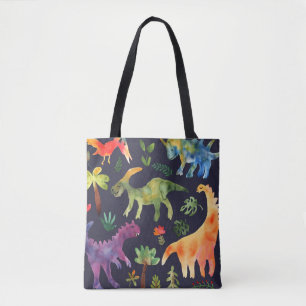 Floral Dinosaurs: Watercolor Fabric Design Tote Bag