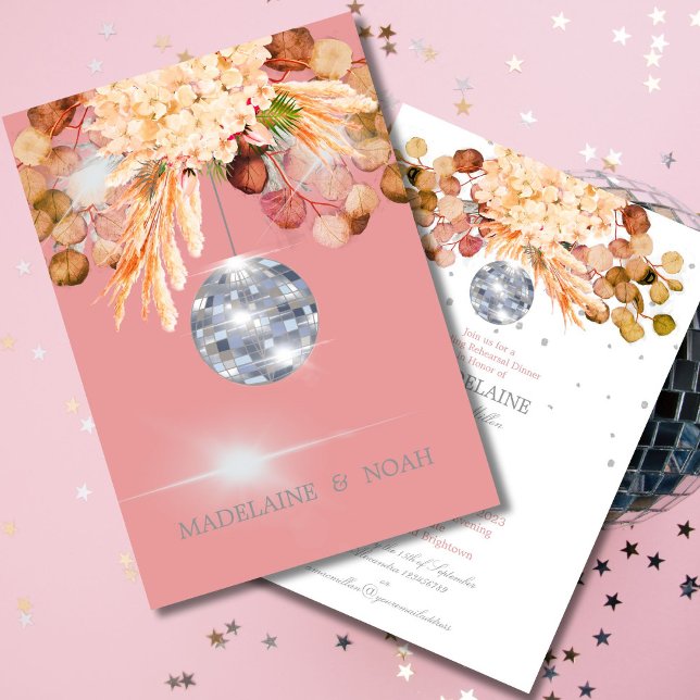 Floral Disco Ball Elegant Pink Wedding Rehearsal Invitation (Creator Uploaded)