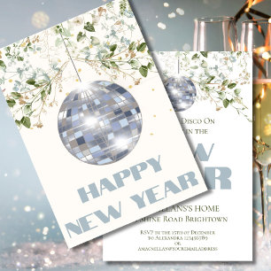 Floral Disco Ball New Years Eve Elegant Party Invitation