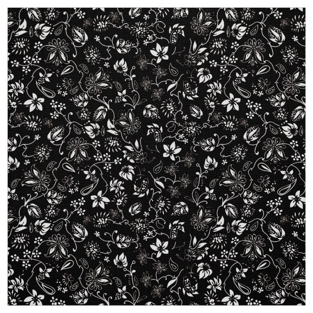 Floral ditsy elegant rustic black white pattern fabric (Swatch)