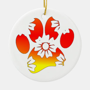 Floral Dog Paw Print Ceramic Ornament