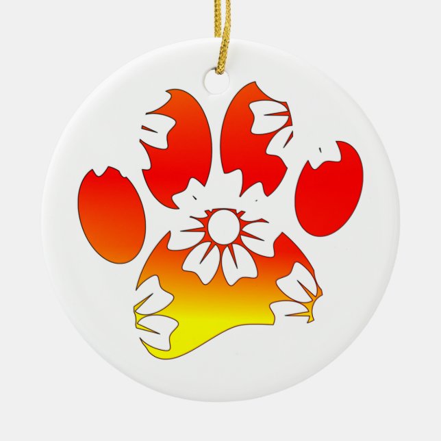 Floral Dog Paw Print Ceramic Ornament (Front)