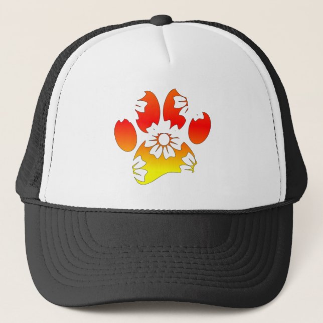 Floral Dog Paw Print Trucker Hat (Front)