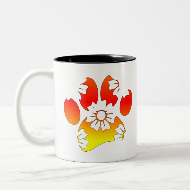 Floral Dog Paw Print Two-Tone Coffee Mug (Left)
